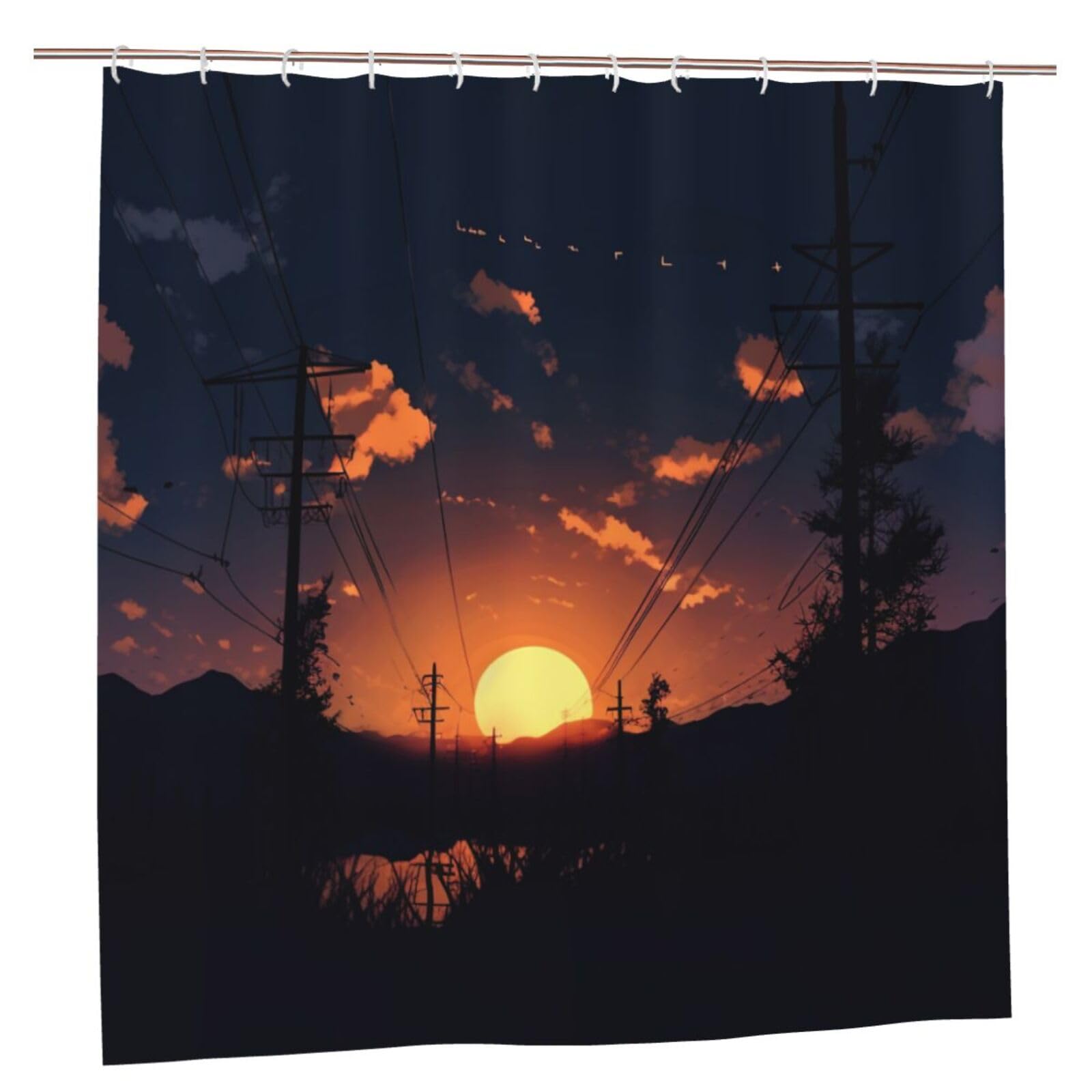 BWWHCCTI Dusk Scenery Printed Shower Curtain With 12 Plastic Hooks Opaque Quick Drying Waterproof Shower Curtains Sets For Bathroom 183x183 CM