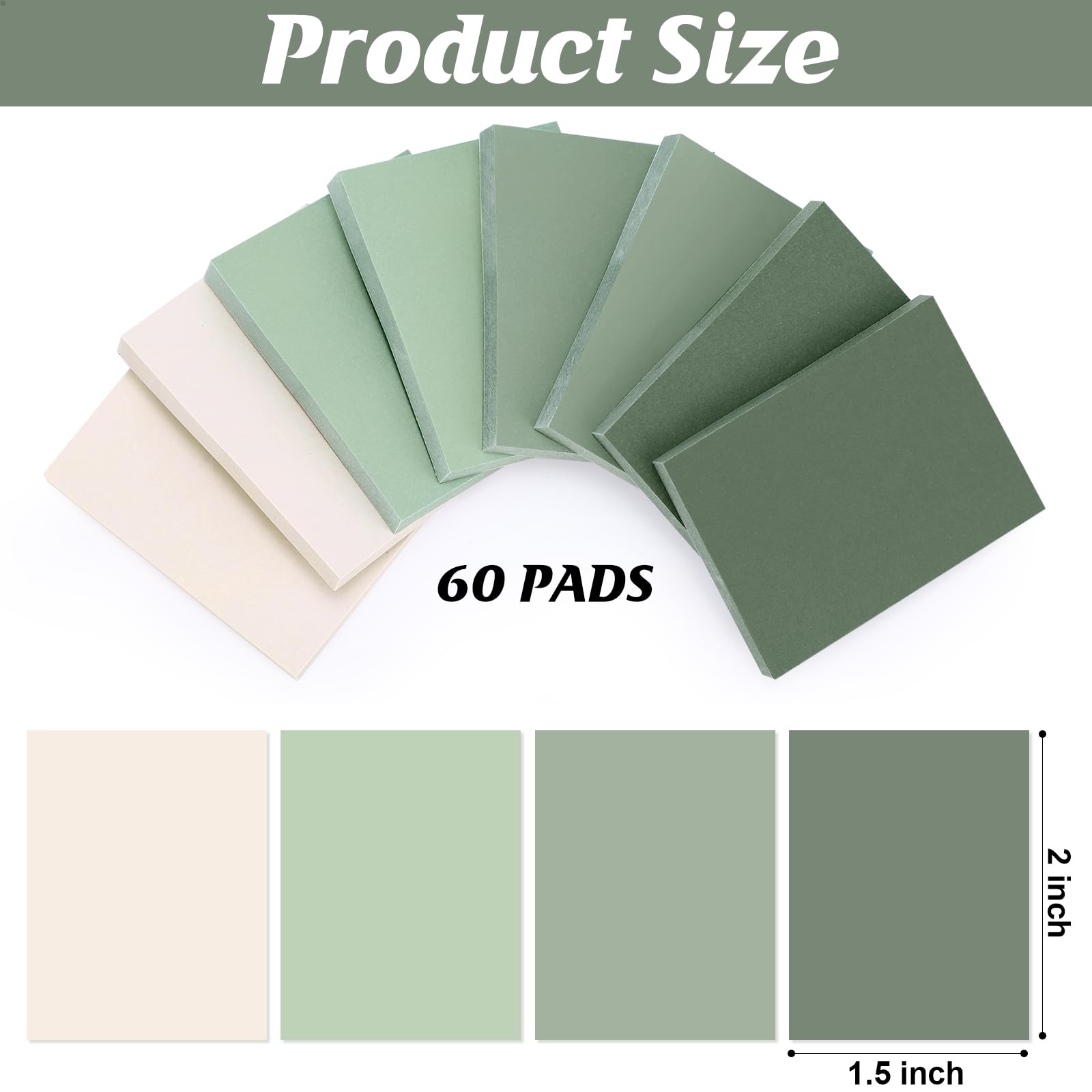 Fainne Mini-Haftnotizen, Großpackung, 3,8 x 5,1 cm, klein, sortiert, helle Farben, Papier, Memo für Büro, Schule, Notizbuch, Zubehör, 50 Blatt/Block (einfacher Stil, grüne Serie)