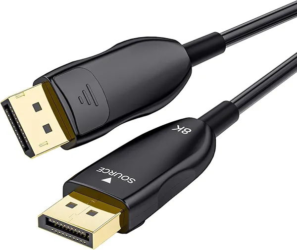 8K Fiber Optic DisplayPort Cable 2.1, 50ft Long Active DP Cable 54Gbps, 8K@60Hz, 4K@240Hz, 2K@360Hz, HDR, HDCP, DSC 1.2a, High Speed Optical Display Port Cord for Gaming/Monitor/Graphics Card/TV/PC