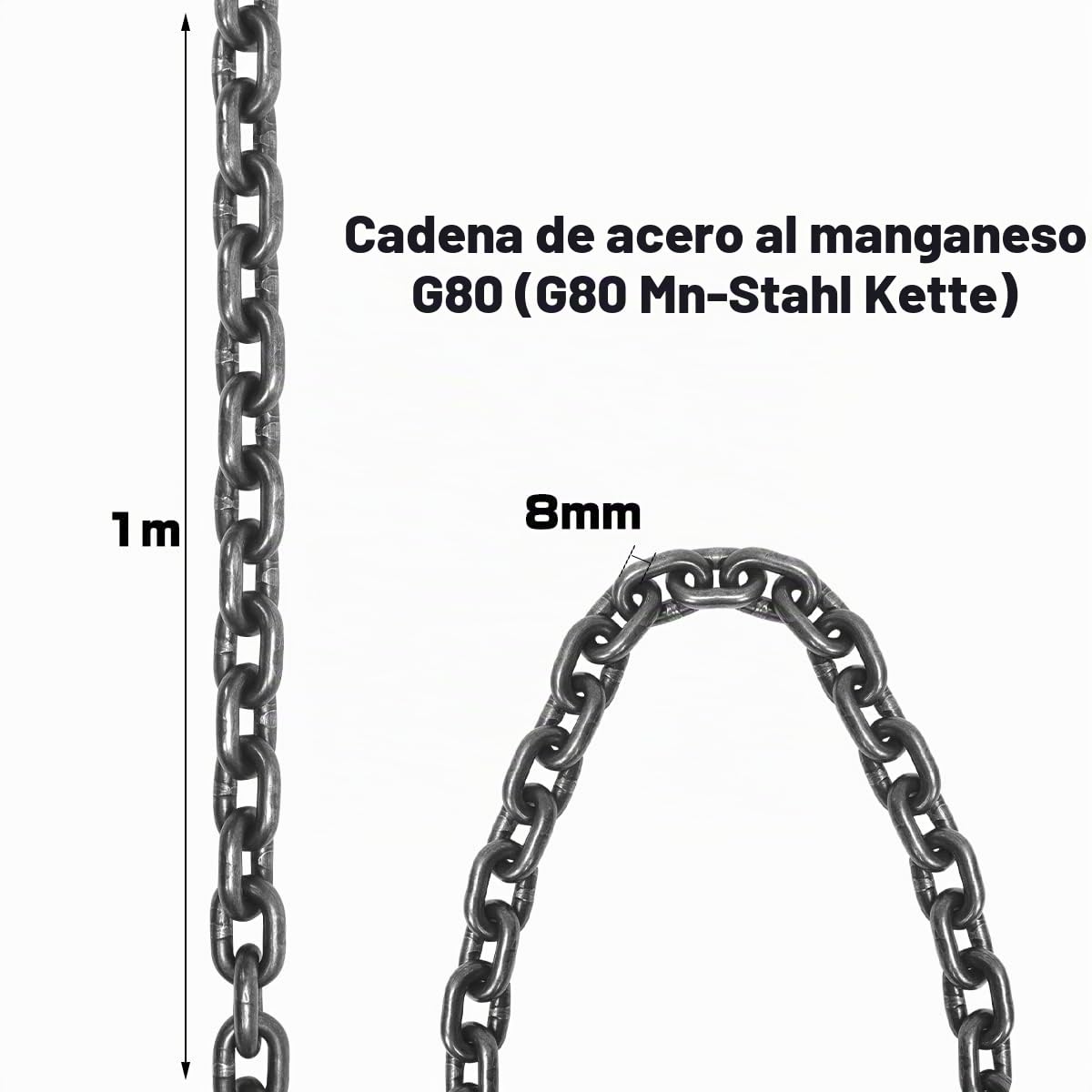 Eslinga de Cadena G80 Acero al Manganeso 4 Cuerdas 6,4T 8mm x 1,45m
