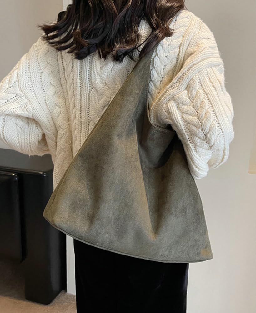 Womens Fashion Suede Shoulder Bags Large Tote Bag Retro Purse Handbag Casual Work Ladies Top Handle Satchel