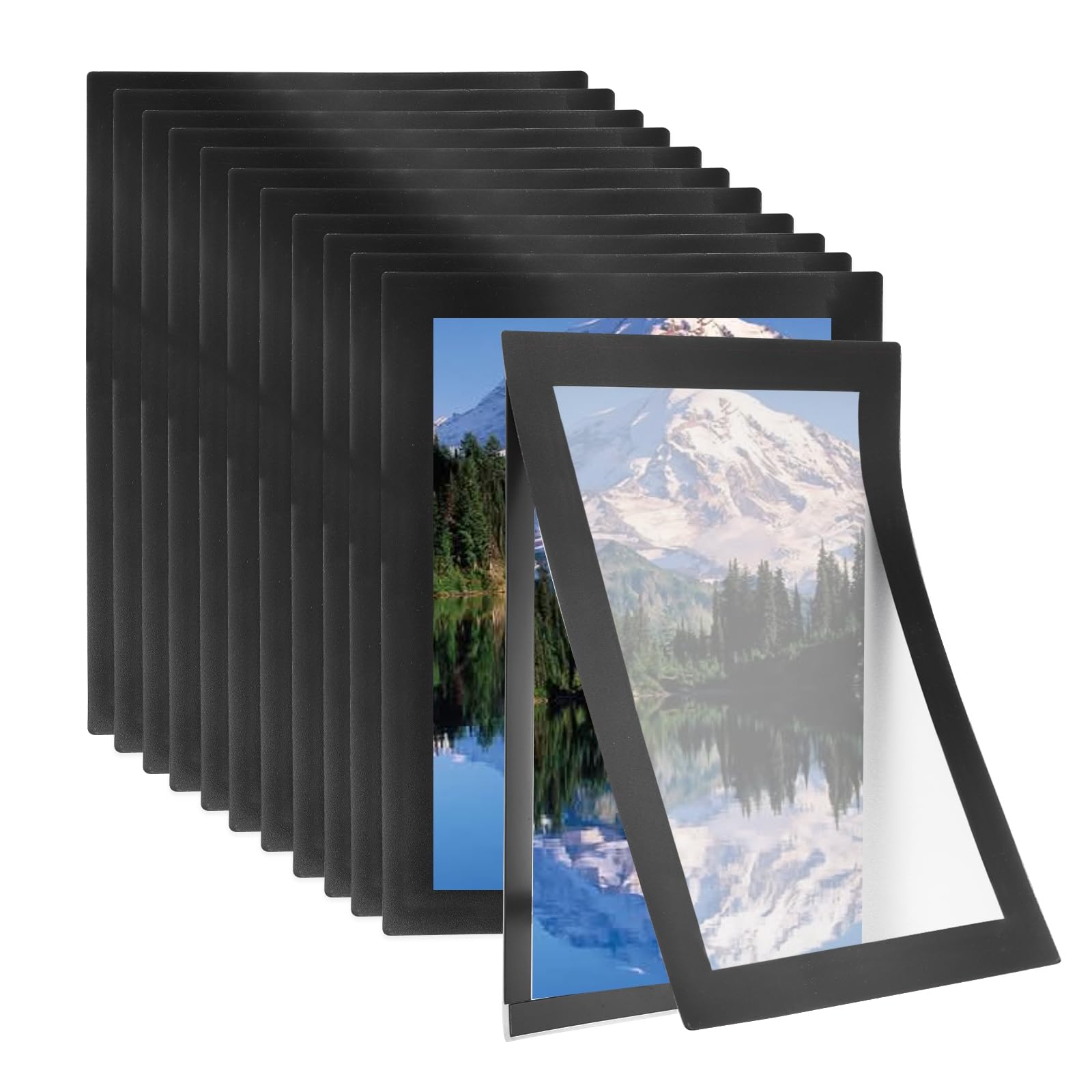 PATIKIL 4 x 6 Inch Magnetic Sign Holder, 12Pcs Self-Adhesive Soft Magnetic Border Wall Mount PVC Picture Frames Document Holder for Wall Window Home Office Store Poster, Black
