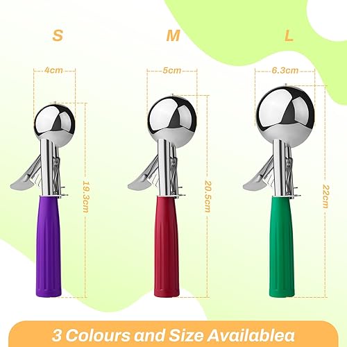 Vista 7 de Cuchara para helado, el juego de cuchara para helado incluye diferentes tamaños, cuchara de helado resistente con gatillo, palas de acero inoxidable