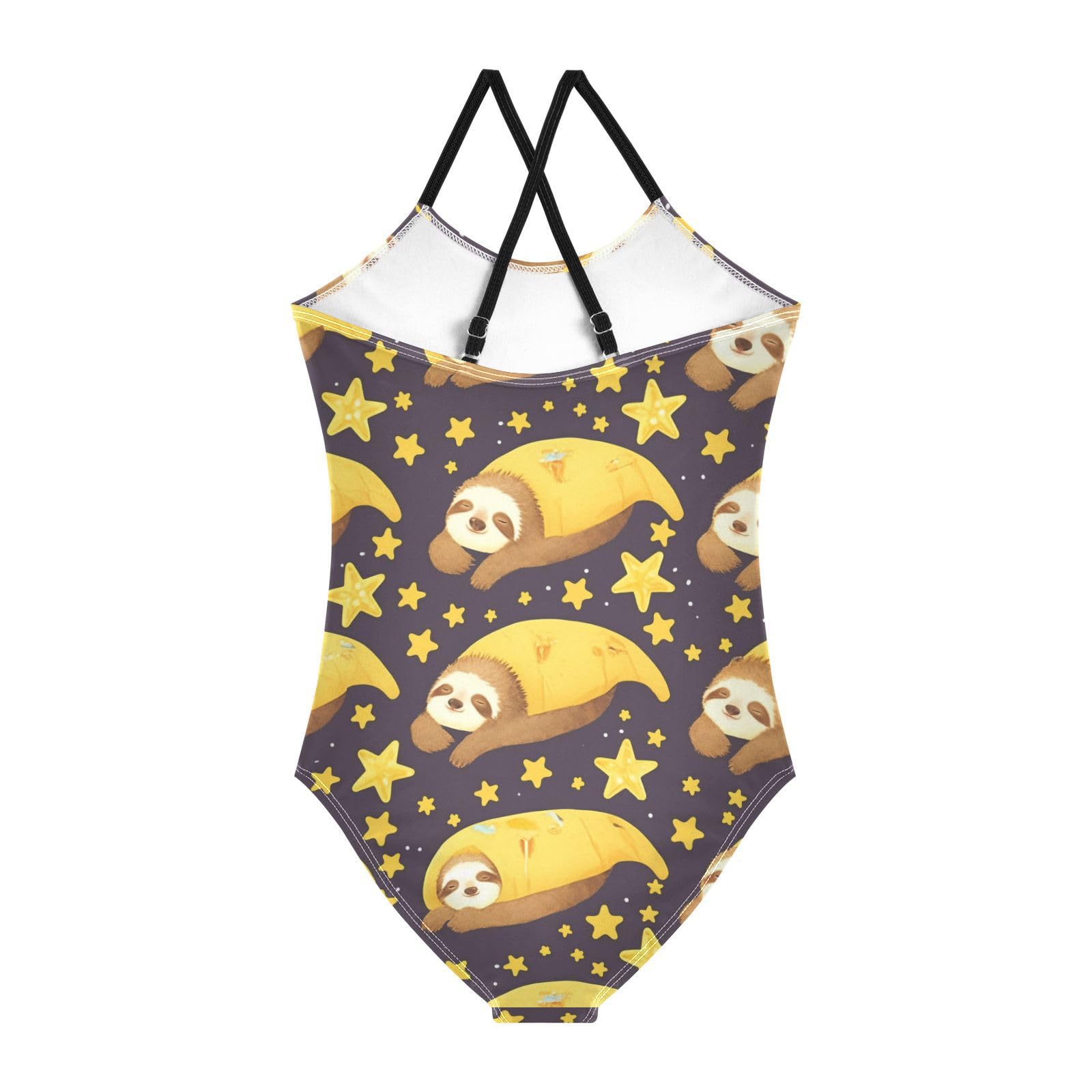 Sleeping Sloths Girls One Piece Swimsuits Yellow Stars Sport Halter Swimwear Beach Bathing Suit 9-10T
