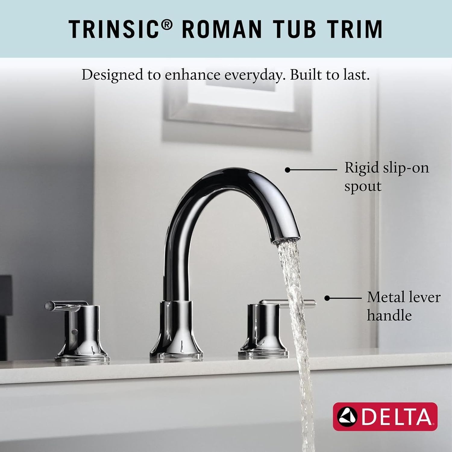 Delta Trinsic Roman Tub Faucet, Chrome Deck Mount Bathtub Faucet, Chrome T2759 (Valve Not Included)