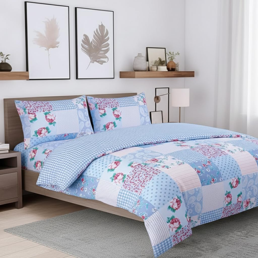 ZIYA HOMES Blue Single Duvet Cover Set 2pc - PolyCotton - with Pillow Case, Premium Brushed Comfortable Bedding Set Easy Care (135cm x 200cm)