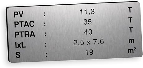 Personalised Engraved Adhesive Tare Sign, Mandatory Signage for Vans, Trailers and Caravans, Size 10 x 4 cm Aluminium