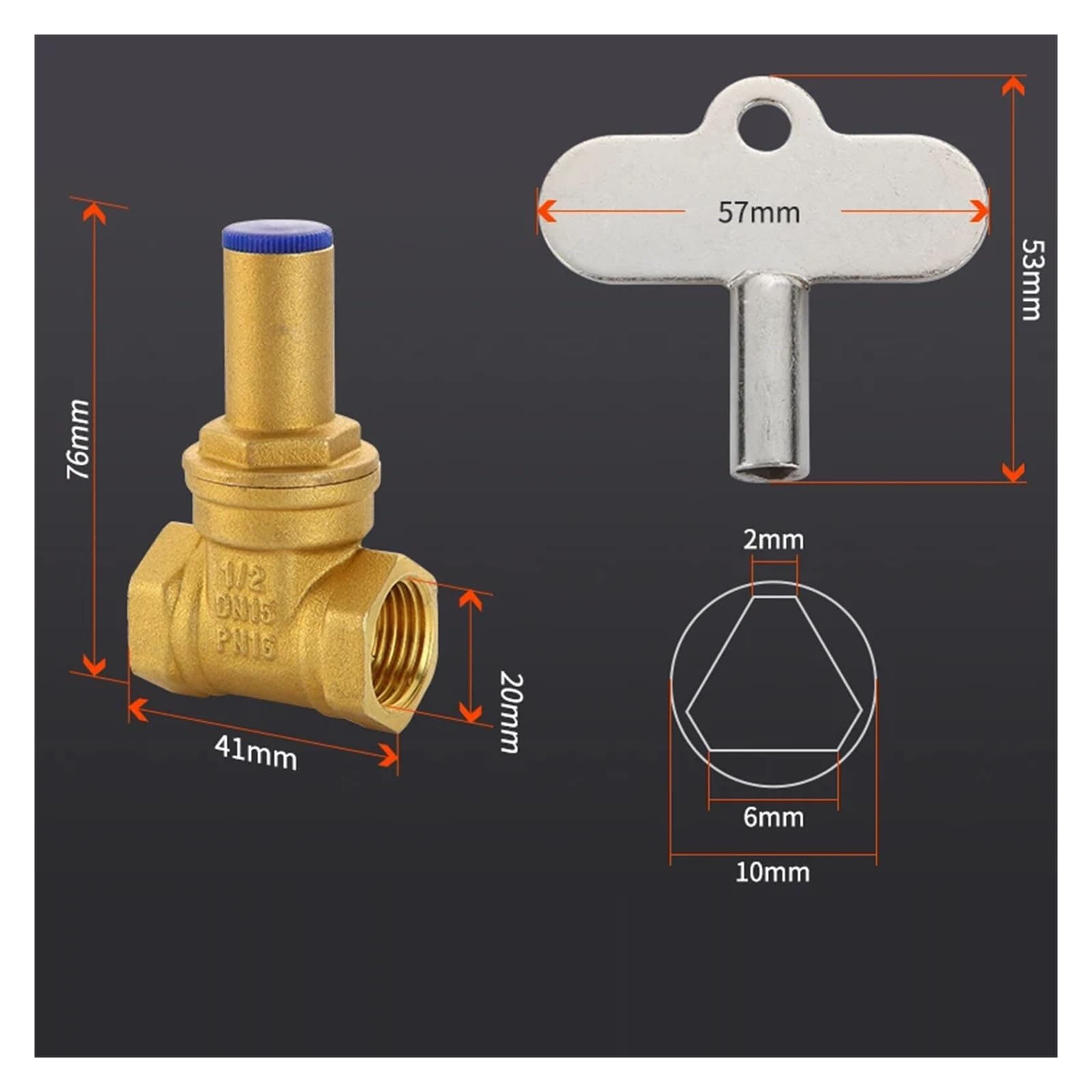 Llave De Paso Agua Válvula de compuerta latón DN15 DN20 DN25 con cerradura dentro la llave triangular for tubería agua, medidor(3/4")