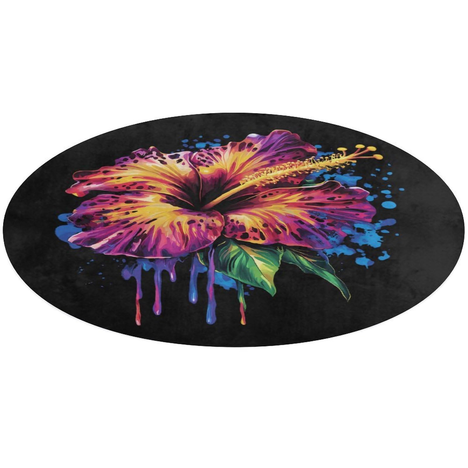 Alfombra de terciopelo suave lavable y antideslizante de hibisco para dormitorio y salon