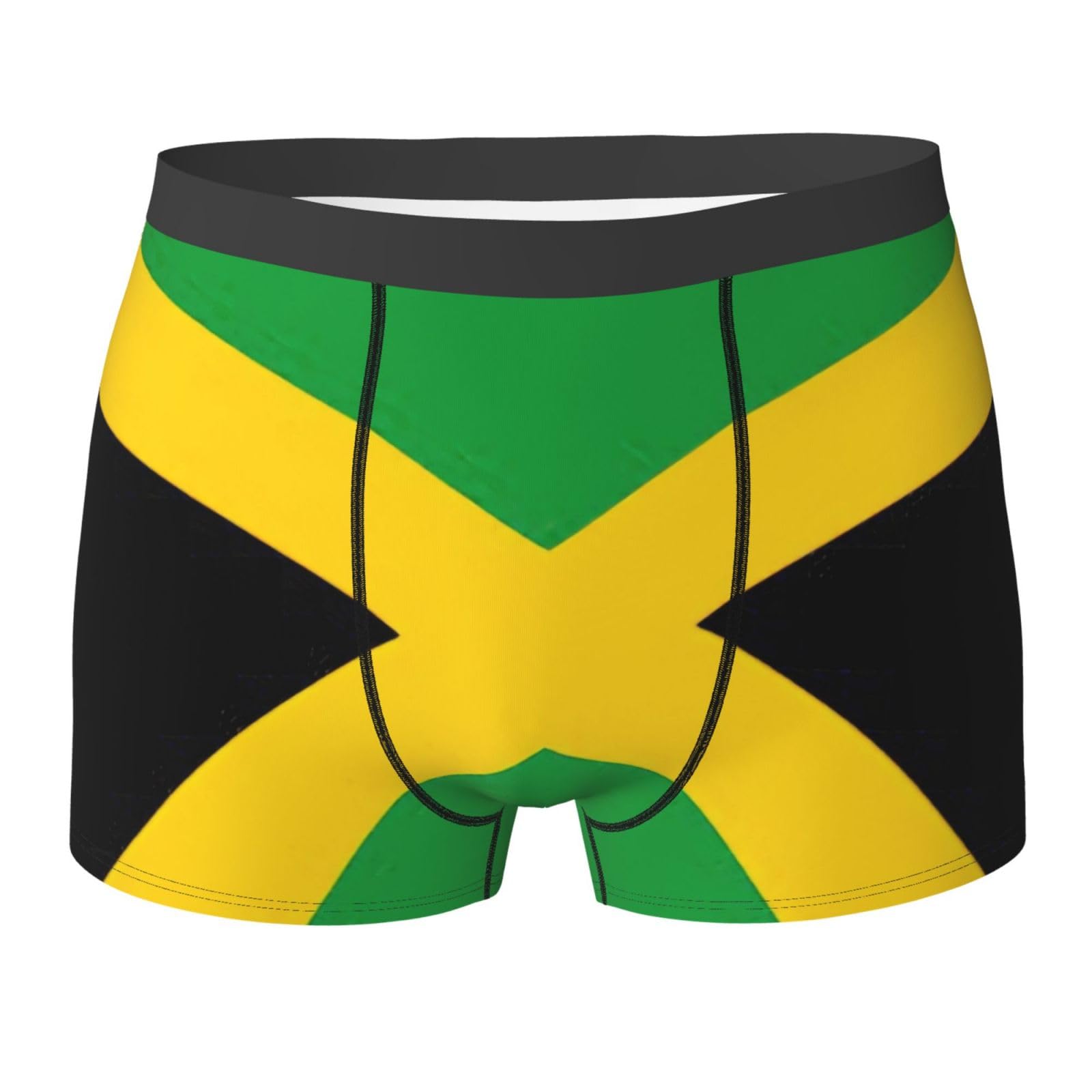Nbrieu Men's Black Jamaica Flag Print Boxer Briefs,Soft And Breathable Underwear With Elastic Waistband, Xl