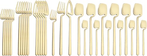 Miniatura 6 de Modern Flatware - Utensilios de acero inoxidable 304 de lujo para 6 tenedores aptos para lavavajillas, cuchillos, cucharas, color azul mate