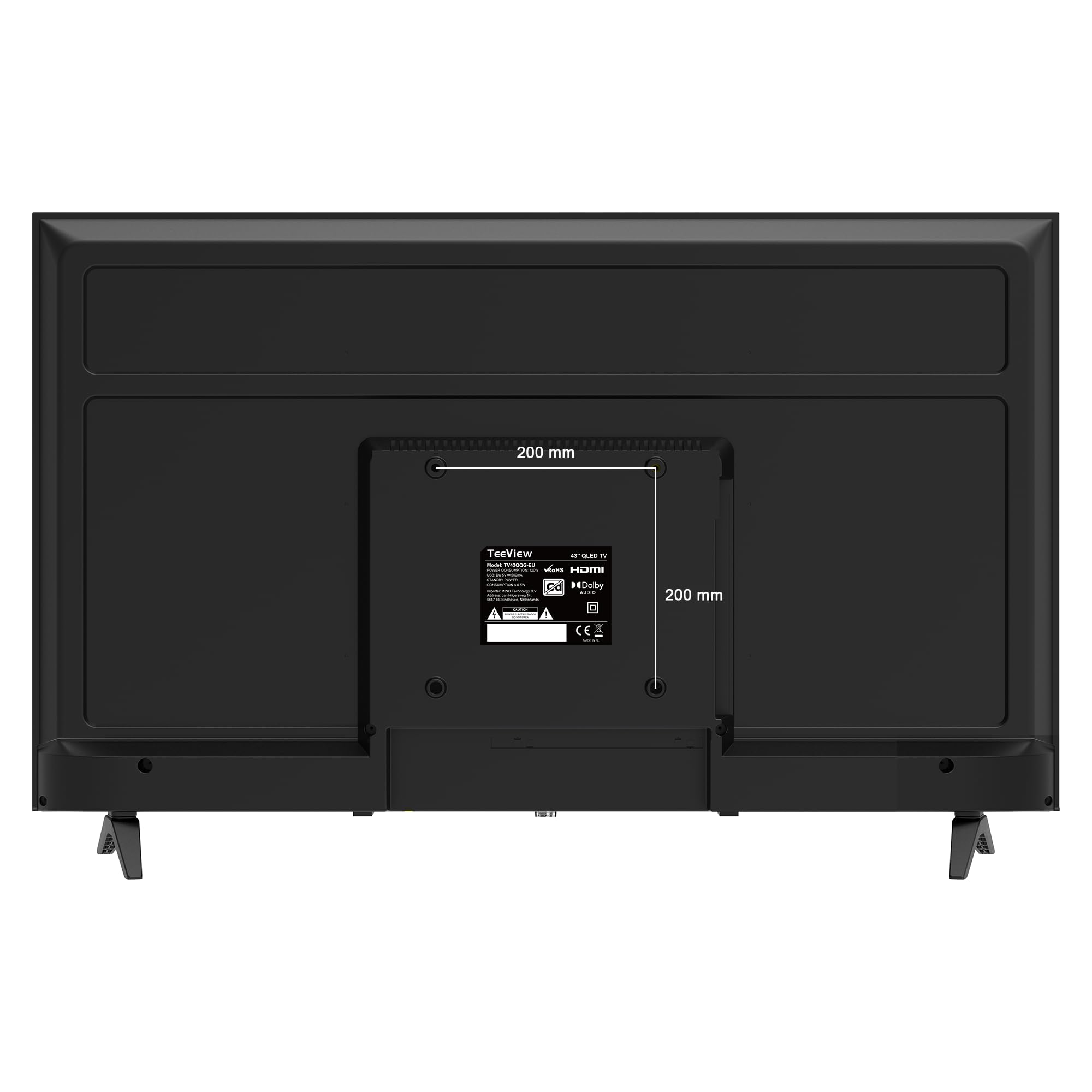 TEEVIEW Google Smart TV | QLED 4K UHD | 43”/110cm | Frameless Design | Tripple Tuner DVB-T/T2/S/S2/C | HDMI x3, USB x2, CI+ | Sprachsteuerung & Streaming-Apps | In Eindhoven montiert | TV43QQG-EU
