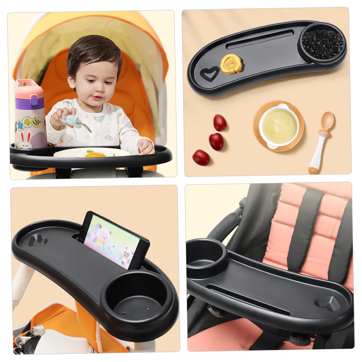 Sosoport Vassoio per Passeggino con Portabicchieri Vassoio per Snack in Plastica Adatto per Carrozzina e Passeggino Facile da Installare e Rimuovere