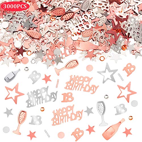 WILLBOND 18 Birthday Confetti Rose Gold foil Metallic Stars Sequins Table Confetti Happy