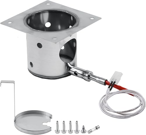 304 Stainless Steel Fire Burn Pot and Hot Rod Ignitor Kit for Pit Boss, Traeger, Camp Chef Pellet Grills, Upgraded Heavy Duty Burner Pot Replacement Parts with Ash Remover, Screws and Fuse