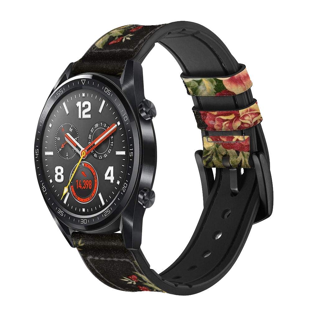 Vintage Antique Roses Bracelet de Montre Intelligente en Cuir et Silicone pour Wristwatch Smartwatch Smart Watch Taille (22mm)