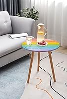 Vista 3 de Mantel redondo pastel, tablones de madera en colores arco iris, estilo rural, rústico, casa de campo temática, impresión de tonos de verano