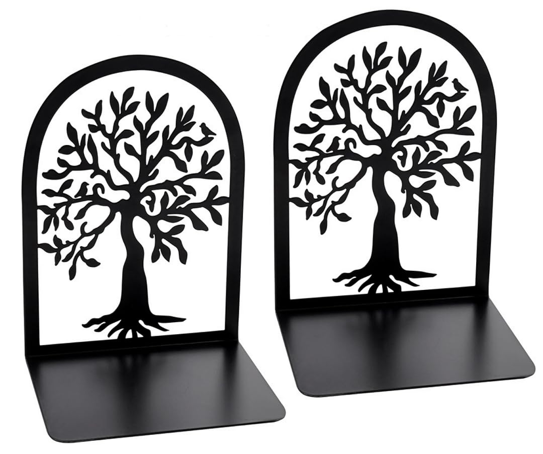 zmgmsmh Tree Bookends Metal Nonskid Bookends Heavy Duty Bookshelves Organizer Office Bookend for Shelves, Book Ends for Heavy Books (Tree of Life-C, 1