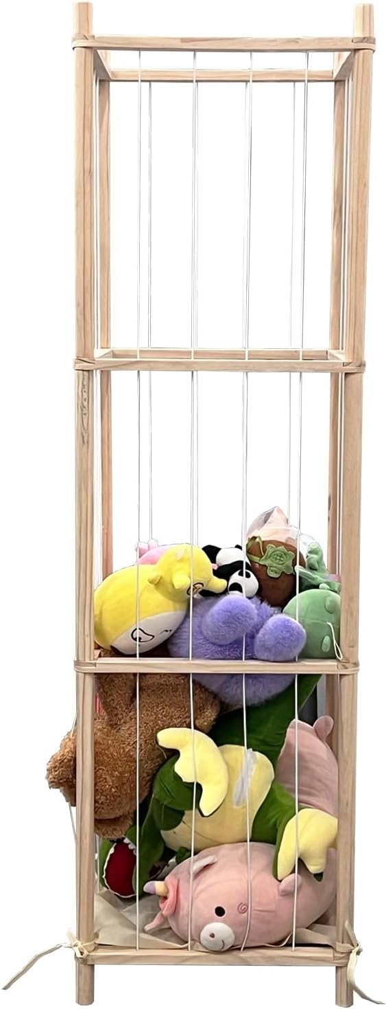 Wooden Stufted Animal Storage for Kids, Vertical Large Plushies Storage Holder Used for Corner of Playroom, Nurseries, Kids Room to Dispaly Plushies and Keep Neat