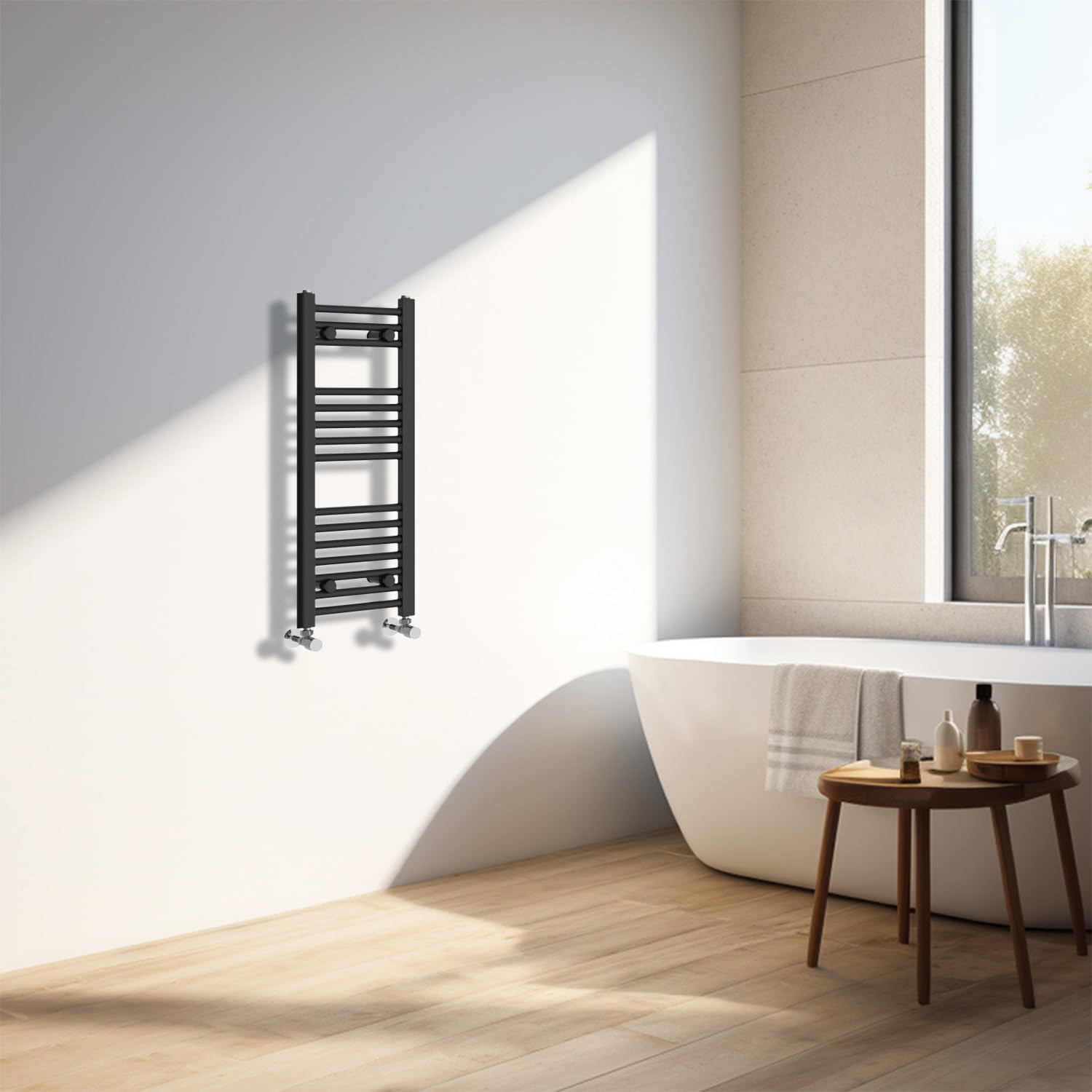 NRG Black Heated Towel Rail Straight Designer Bathroom Radiator - 800×300mm