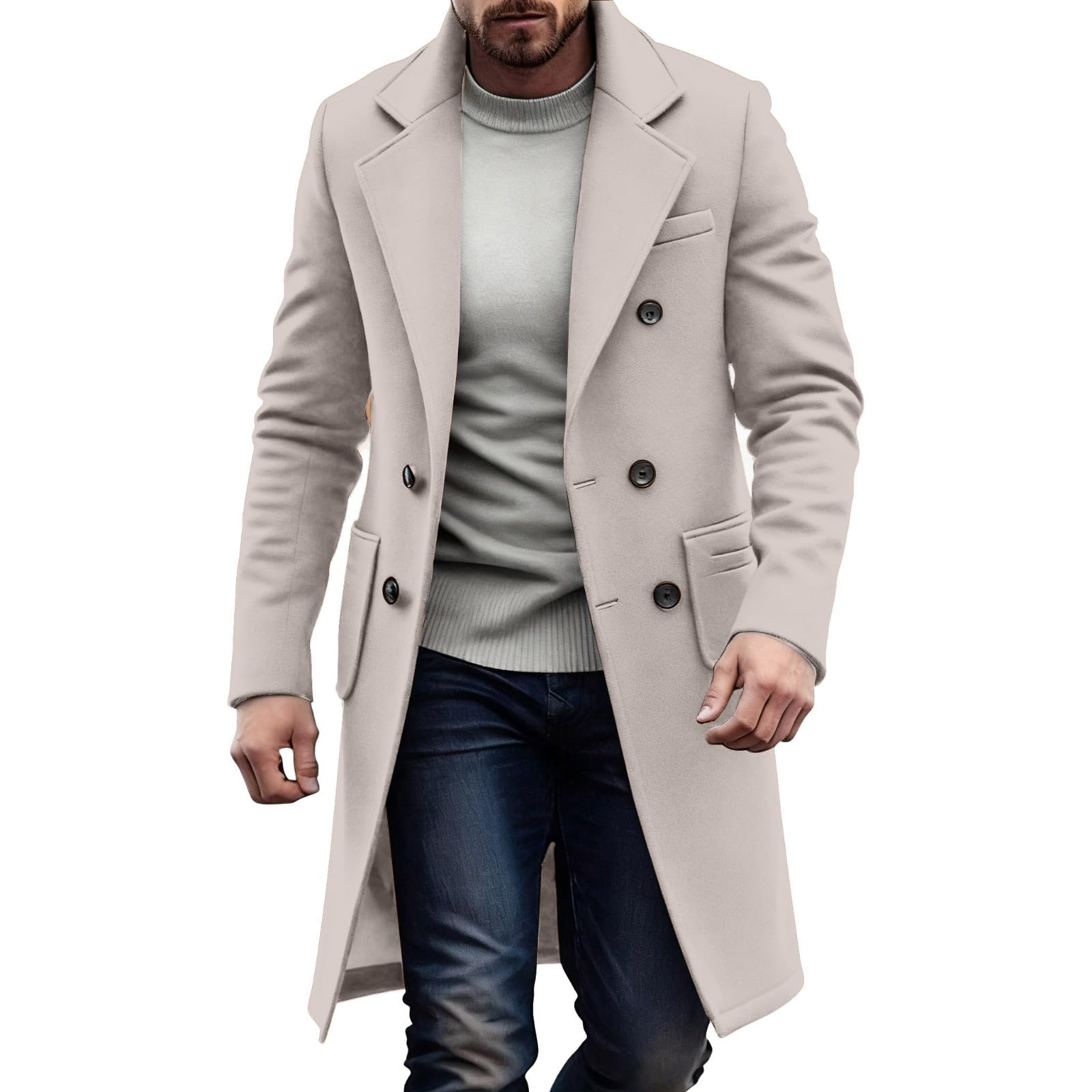 Manteau Long Homme Laine Vintage Trench Coat Chaud - Pardessus Élégant Boutons, Coupe-Vent, Grande Taille Disponible