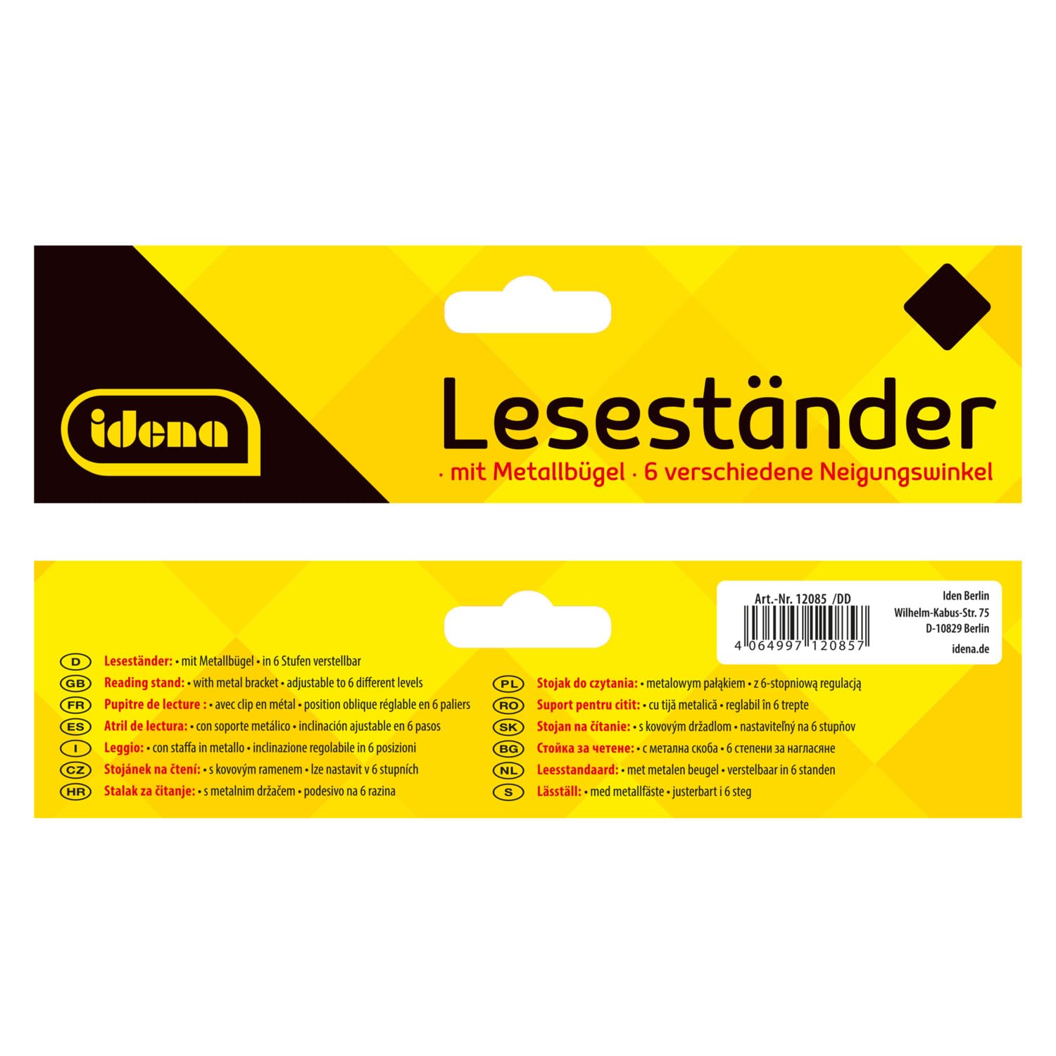 Idena 12085 Supporto di lettura con manico in metallo nero