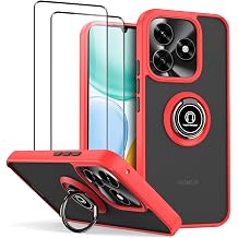 QUIETIP Case for Honor X5c/X5c Plus/Play10A/X5d/X5d Plus with Screen Protector,Translucent Matte Drop Magnetic Ring Car Mount Stand Cover,Red