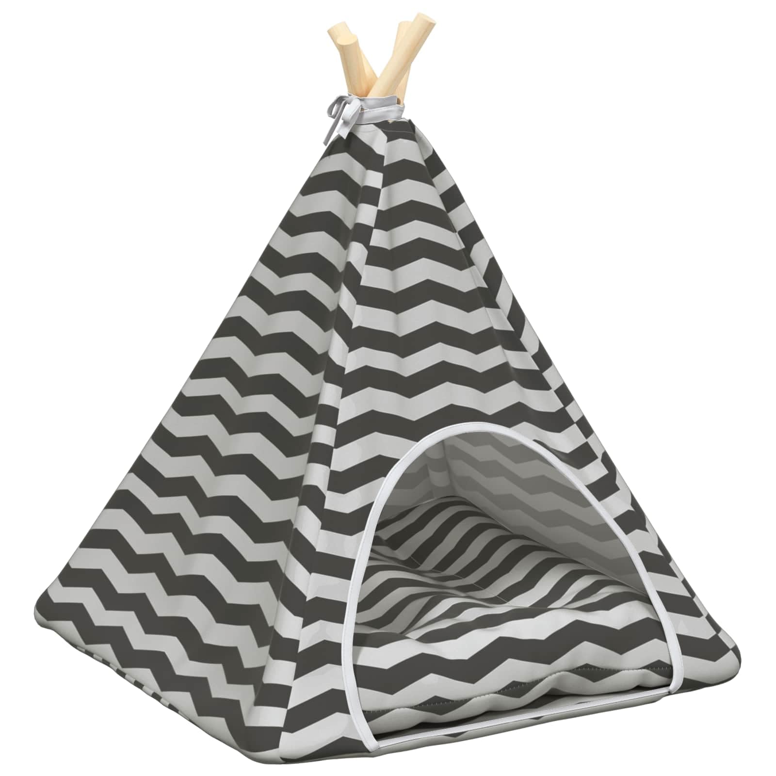 Tipi Tente pour chien et chat avec coussin doux, pliable, 50 x 50 x 60 cm, blanc et gris