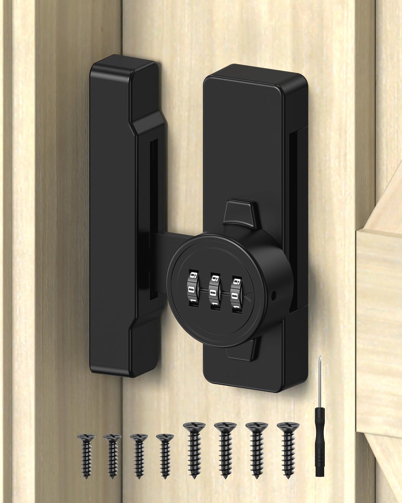 MeBantoo 90/180 Degree Barn Door Lock - Keyless 3 Digit Combination Security Latch, Zinc Alloy Mechanical Password Lock for Closet, File Cabinet, Sliding Door, Bedroom (1, Black)