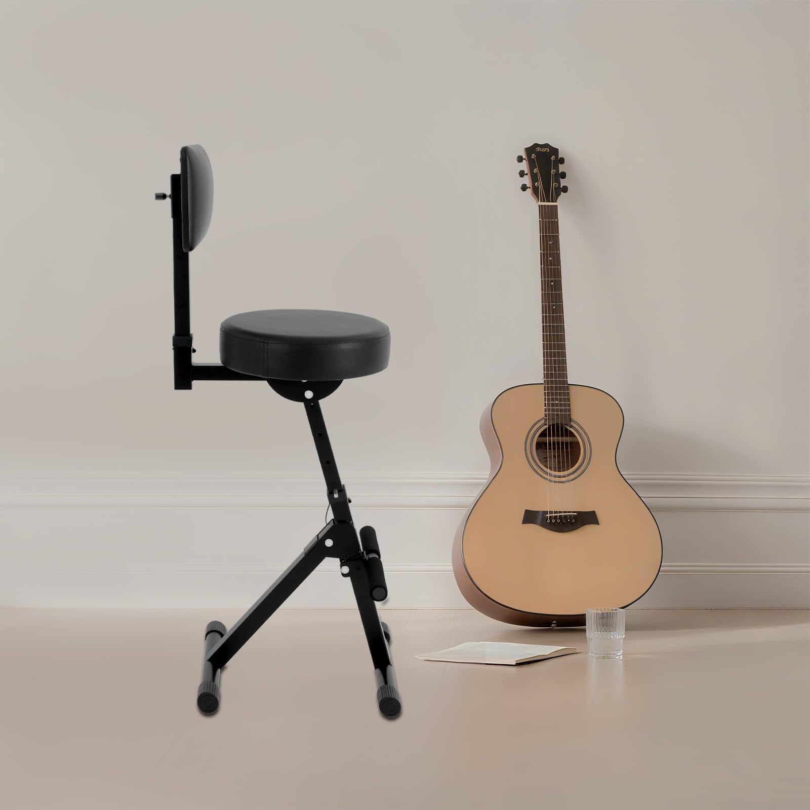Tabouret de guitare, siège de batterie, réglable en hauteur, avec dossier et repose-pieds, pour adultes, charge maximale : 100 kg, noir