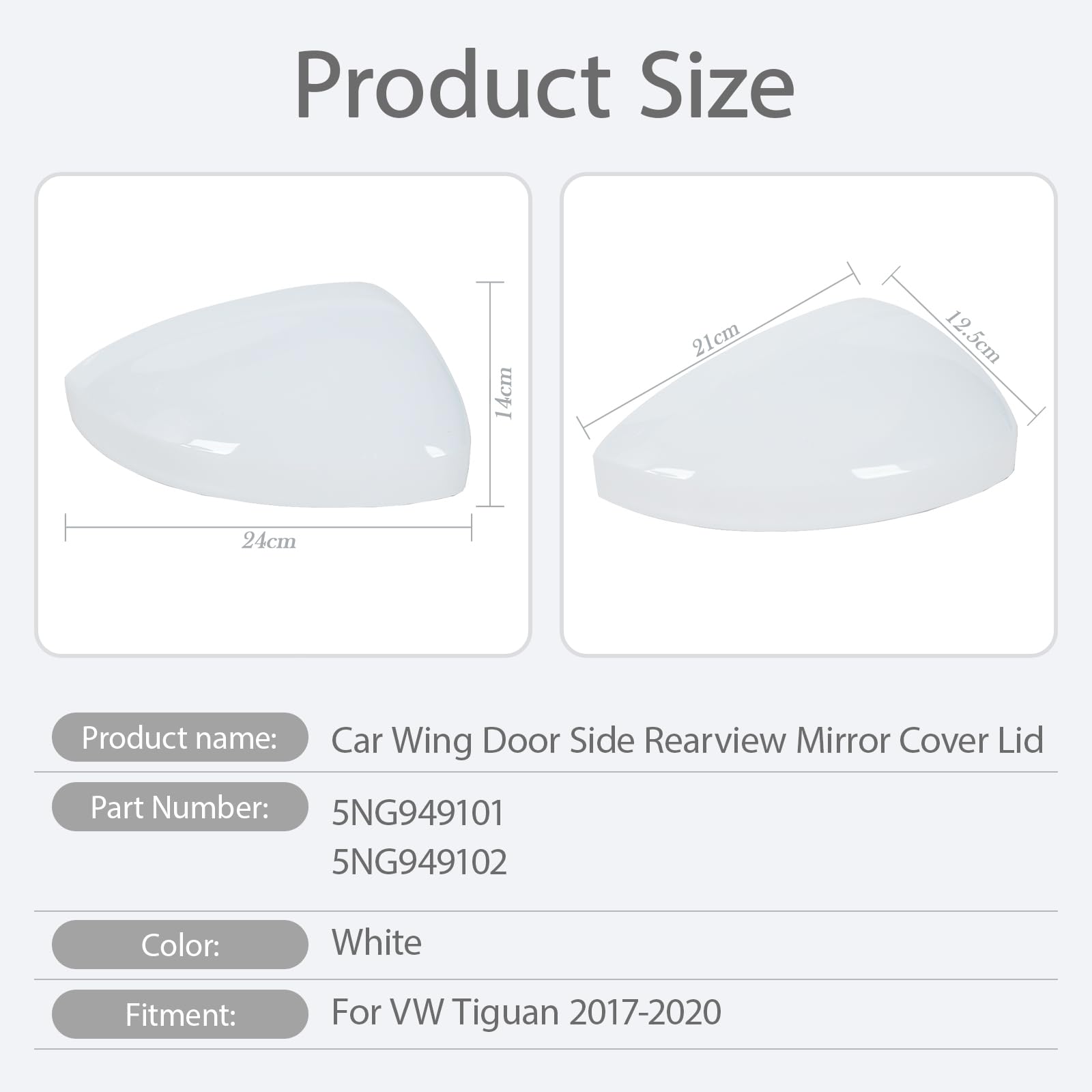 JESYMBX Rearview Side Mirror Cover Cap For VW Tiguan 2017-2020 Wing Door Rear-view Lid Turn Signal White Right