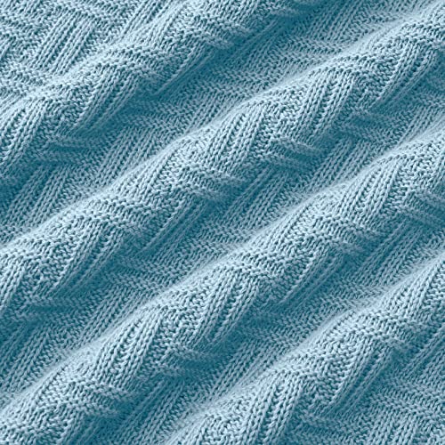 Image of TREELY 100% Cotton Knitted Throw Blanket 31 x 40 Inches, Teal Blue