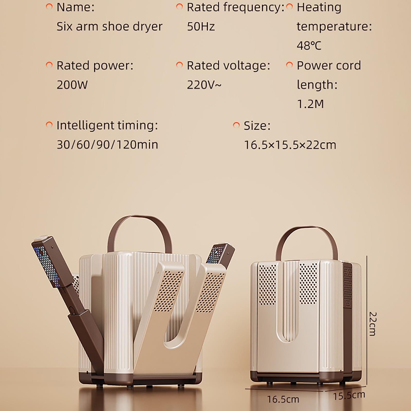 Secador Eléctrico De Botas, Guantes Y Calzado con 6 Brazos Y Panel LCD Digital. Temperatura Constante De 48 °C Y Temporizador De 4 Niveles. Protección Segura. Ideal para El Hogar, Viajes
