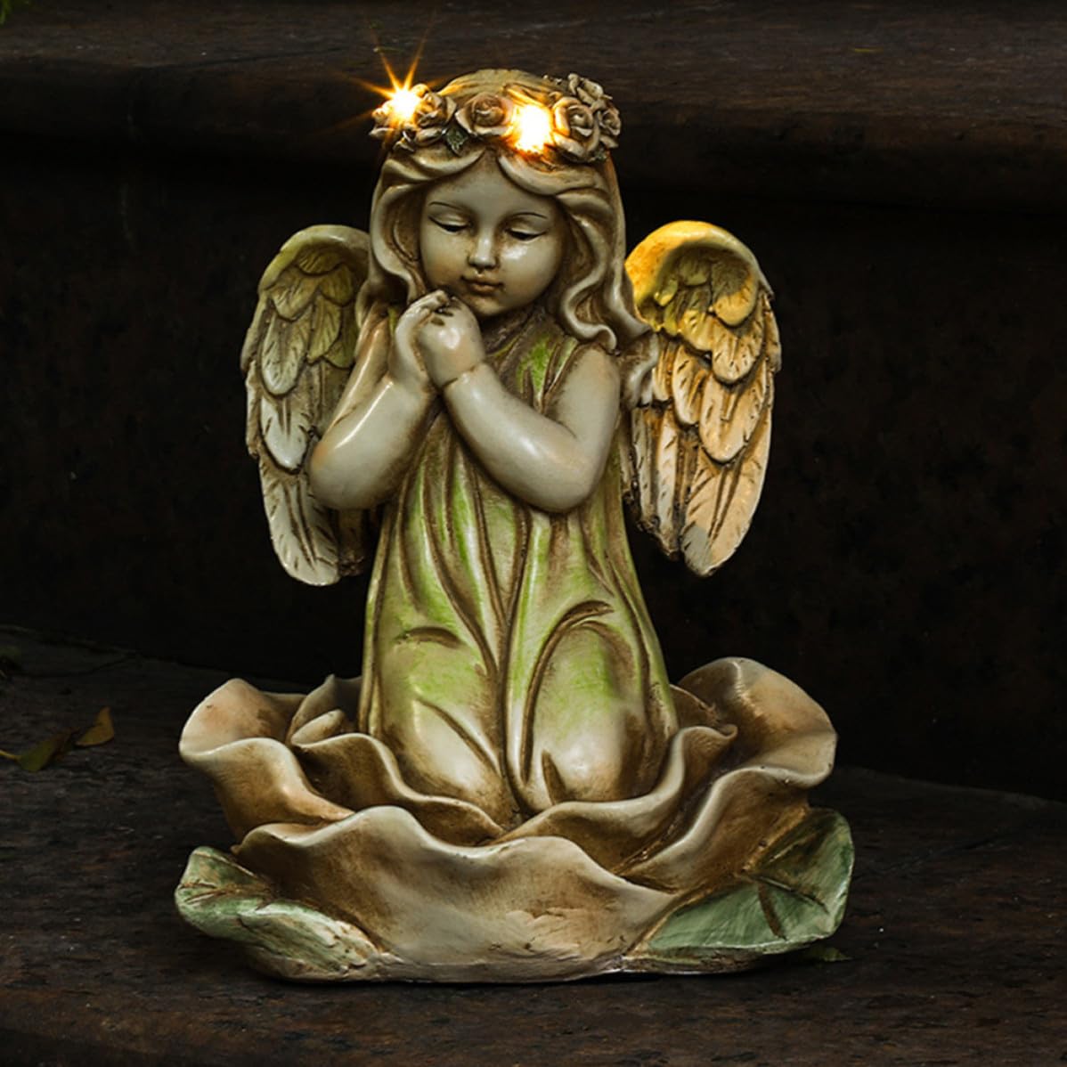 Homoyoyo Ornamento da Giardino Angelo Fata in Resina Led, Stabile