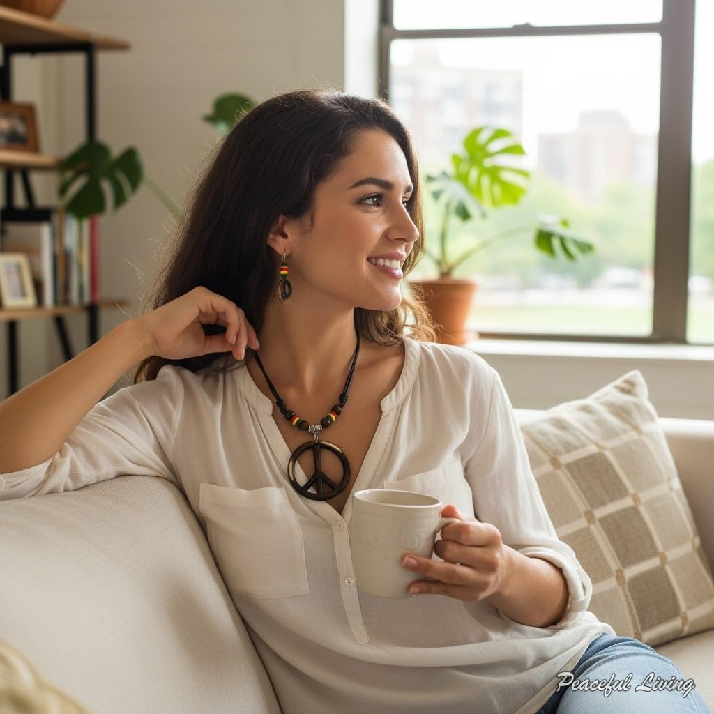 LAVIP Leather Peace Symbol Necklace - Peace Sign Pendant Rasta Hippie Hemp Hawaiian - Image 9