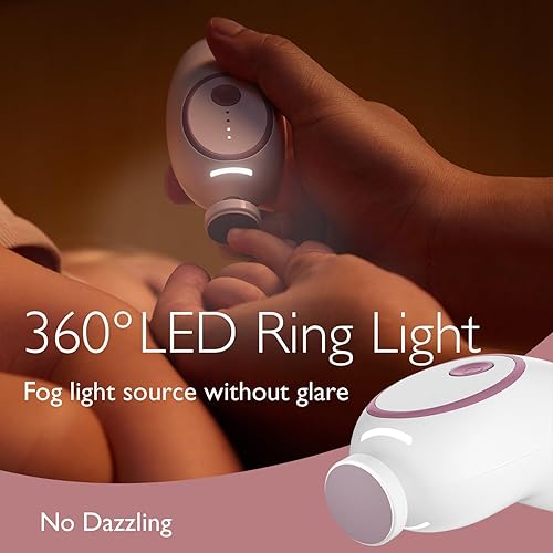 Miniatura 2 de Momcozy Lima eléctrica de uñas para bebé, recortadora de uñas eléctrica suave, cortaúñas para bebé con luz nocturna, 7 almohadillas de repuesto para