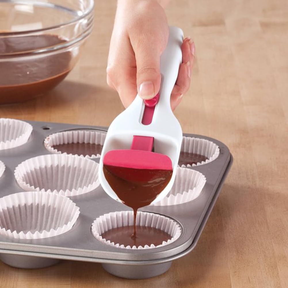 Cuchara para magdalenas, botón deslizante, cuchara dispensadora de pasteles, espátula de pastelería, herramienta para hornear en el hogar para cupcakes, bolas de helado, galletas (blanco) 2