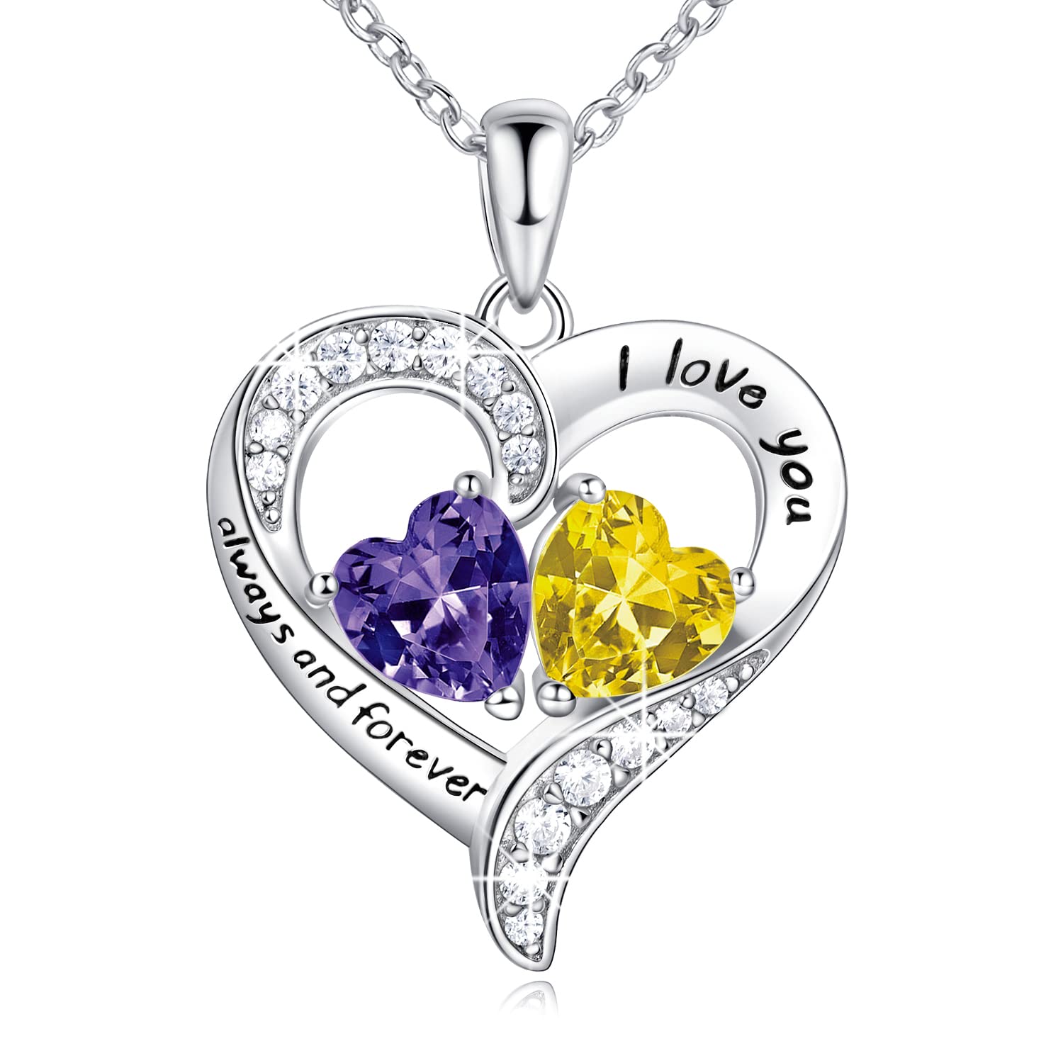 BlingGem Heart Necklaces for Women 925 Sterling Silver Birthstone Necklace for Women With 2 Birthstones Womens Jewelry Customized Pendant Necklace