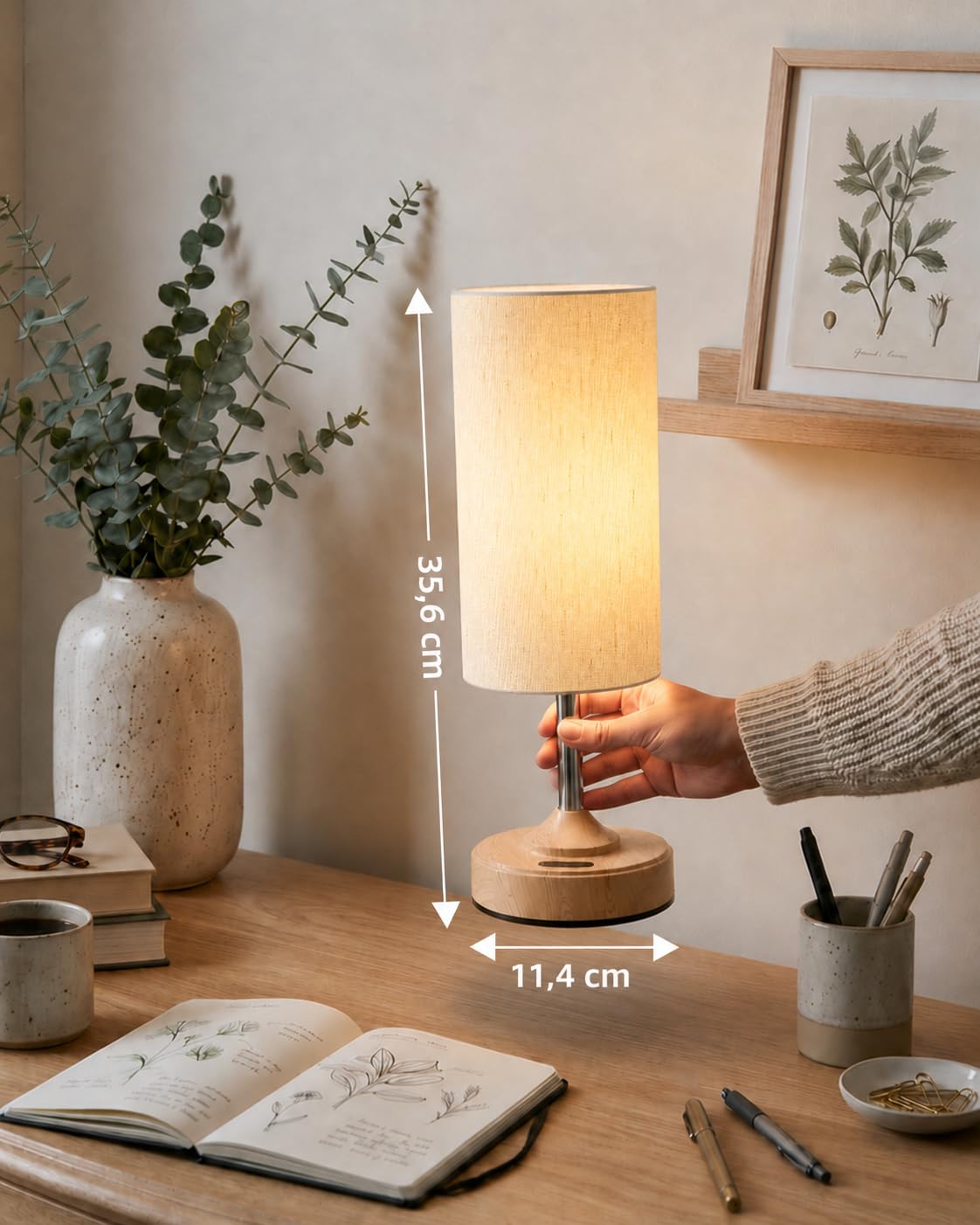 EZVALO Nachttischlampe Touch Dimmbar, Kabellose LED-Tischlampe mit 4000-mAh-Akku, Stufenlos Dimmbar und Timer, Einschlaflicht mit USB-C, 2700 K Warmweiß für Schlafzimmer und Wohnzimmer (2 Stück)