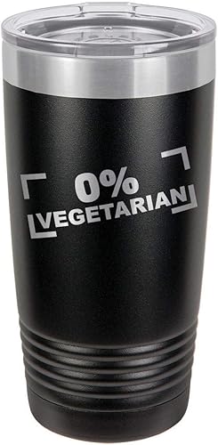 ZERO PERCENT VEGETARIAN BLACK 20 oz Vaso de bebida con pajita  Taza de viaje grabada con láser con citas para asar  Comparar con Yeti Rambler  La