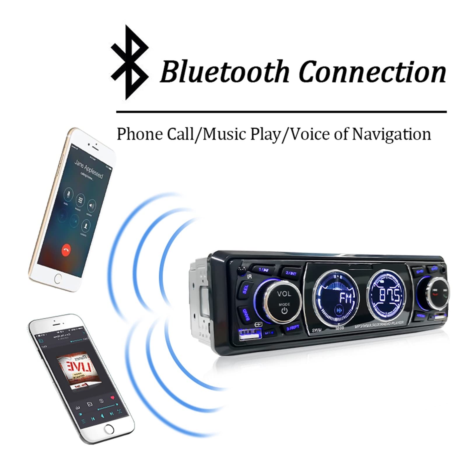 Radio samochodowe audio 1din bluetooth stereo Mp3 Gracz Fm Odbiornik 60WX4 Wsparcie dla ładowania telefonu Aux/USB/TF Karta w zestawie Dash Przenośny