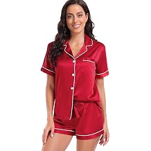 Serenedelicacy Womens Satin Pajama Set 2-Piece Sleepwear Loungewear Button Down Short Sleeve Silky PJ Set