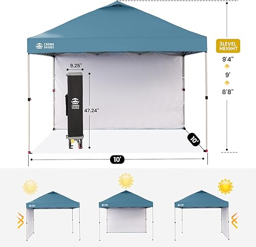 Miniatura 3 de CROWN SHADES - Toldo desplegable de 10 x 10 pies con 1 pared lateral, tienda de campaña de playa que se arma con solo presionar un botón, glorieta