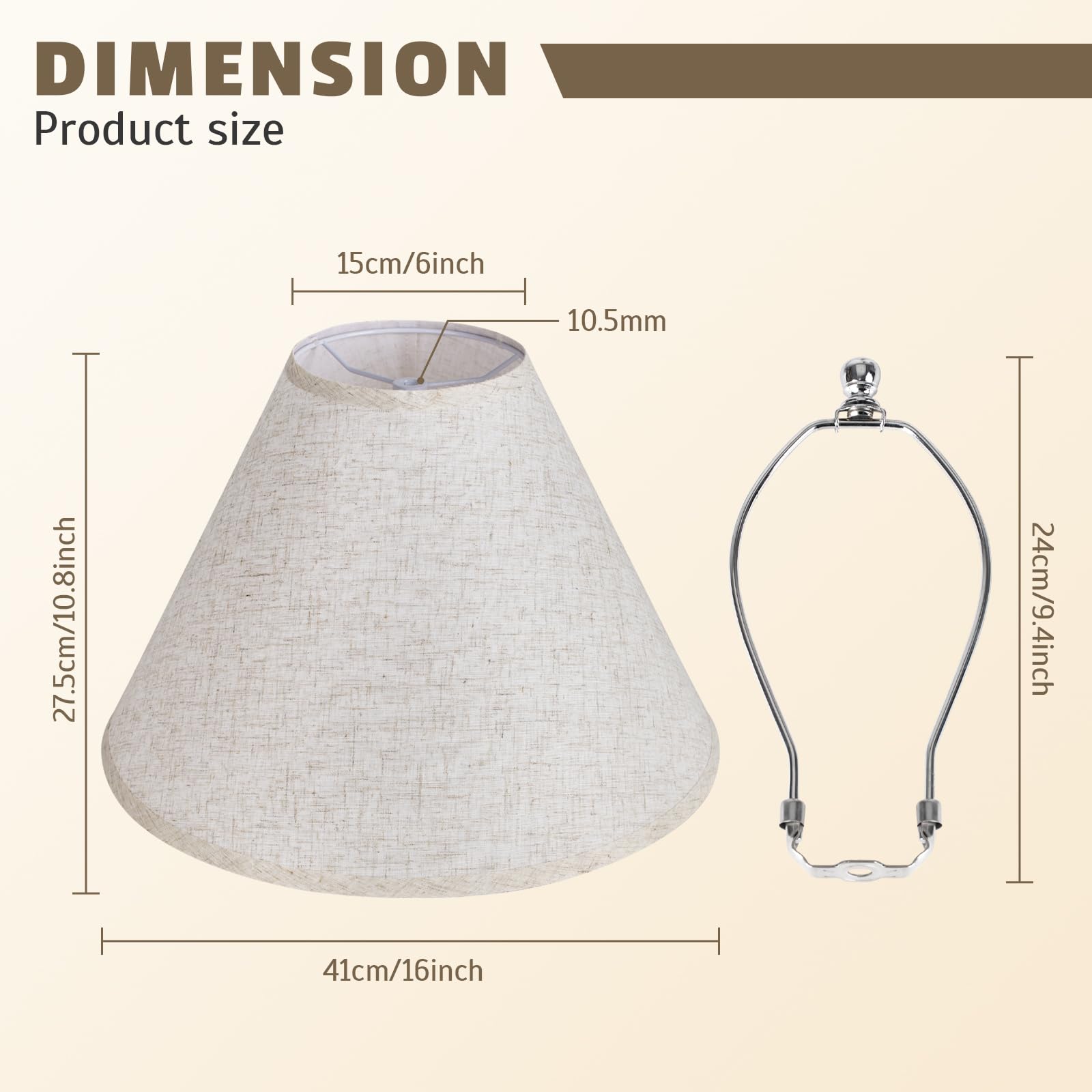 Condition photo showing Brand New for large beige lamp shades set of 2, 6" top x 16" bottom x 10.8" high,empire fabric lampshade for table lamps and floor lamps,replacement light shade cover, linen lamp shades with spider fitter and harp