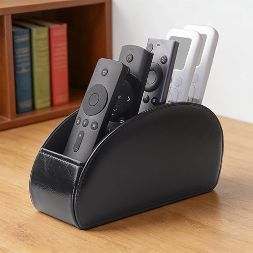 Soporte para Control Remoto, Organizador de Escritorio Caddy para Remotos de Cuero PU con 5 Compartimentos Espaciosos para Controles Remotos de TV,