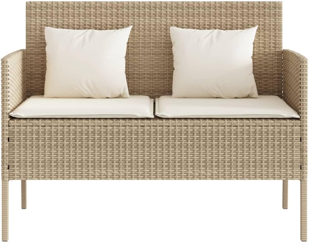 Patio Benches Patio Bench with Cushions Beige Poly Rattan,Luxurious Patio Bench with Storage for Outdoor Comfort and Organization Outdoor Furniture & Accessories