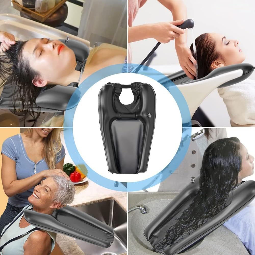 Lavacapelli da Viaggio Pieghevole, Poggiatesta per Lavare Capelli Lavandino Casa, Per Testa Anziani, Donne Incinta, Bambini, Infortunati nero