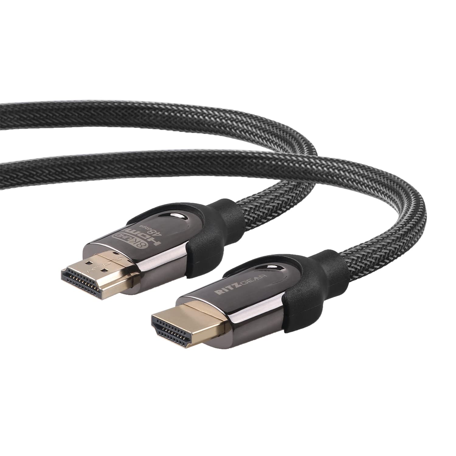 RitzGear Câble HDMI 2.1 8K 4 m Câble en nylon tressé ultra haute vitesse 48 Gbit/s et connecteurs dorés – Vidéo UHD 10K/8K @ 60 Hz/4K @ 120 Hz/4K @ 60 Hz/2K/1080p. Compatible avec TV UHD/moniteur/PC