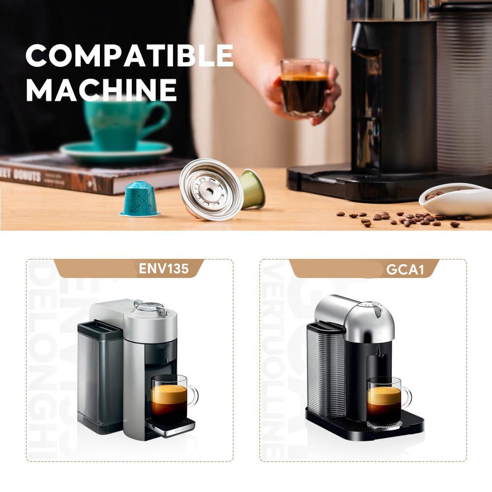 Vertuoline - Adattatore riutilizzabile per capsule di caffè NS Pod Vertuo Pop Next,Convertitore per capsule di caffè in acciaio inossidabile compatibile con Delonghi ENV135 VertuoLine GCA1 (80 ml)
