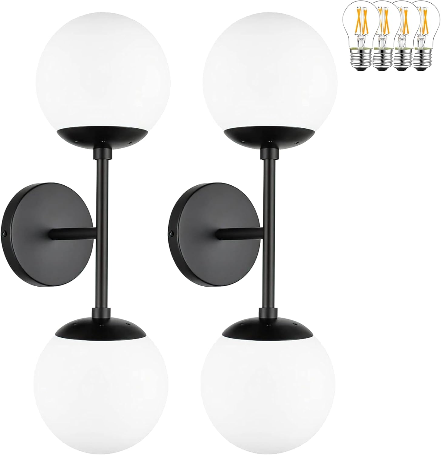KoKo&Yukina 2 Pack Black Interior Vanity Light Fixtures Glass Globe Matte Black Bathroom Vanity Black Bathroom Light Fixture Vanity Light Fixture Globe Sconce Vanity Lights for Bathroom (Bulb Incl.) Frosted+Black 2 Pack